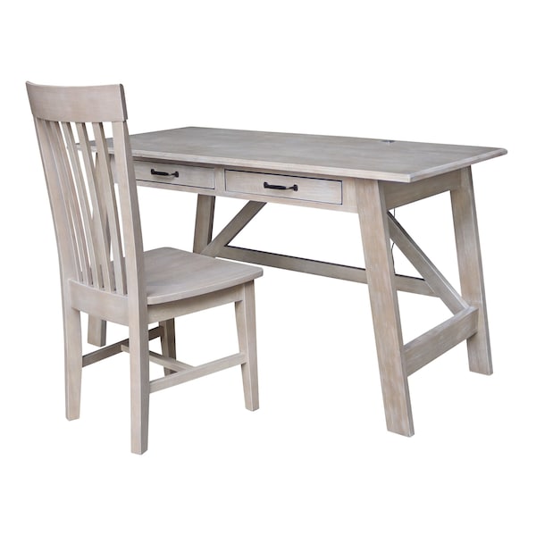International Concepts Serendipity Desk with 2 Drawers and Chair, Washed Gray Taupe K09-OF-69-C465 - main